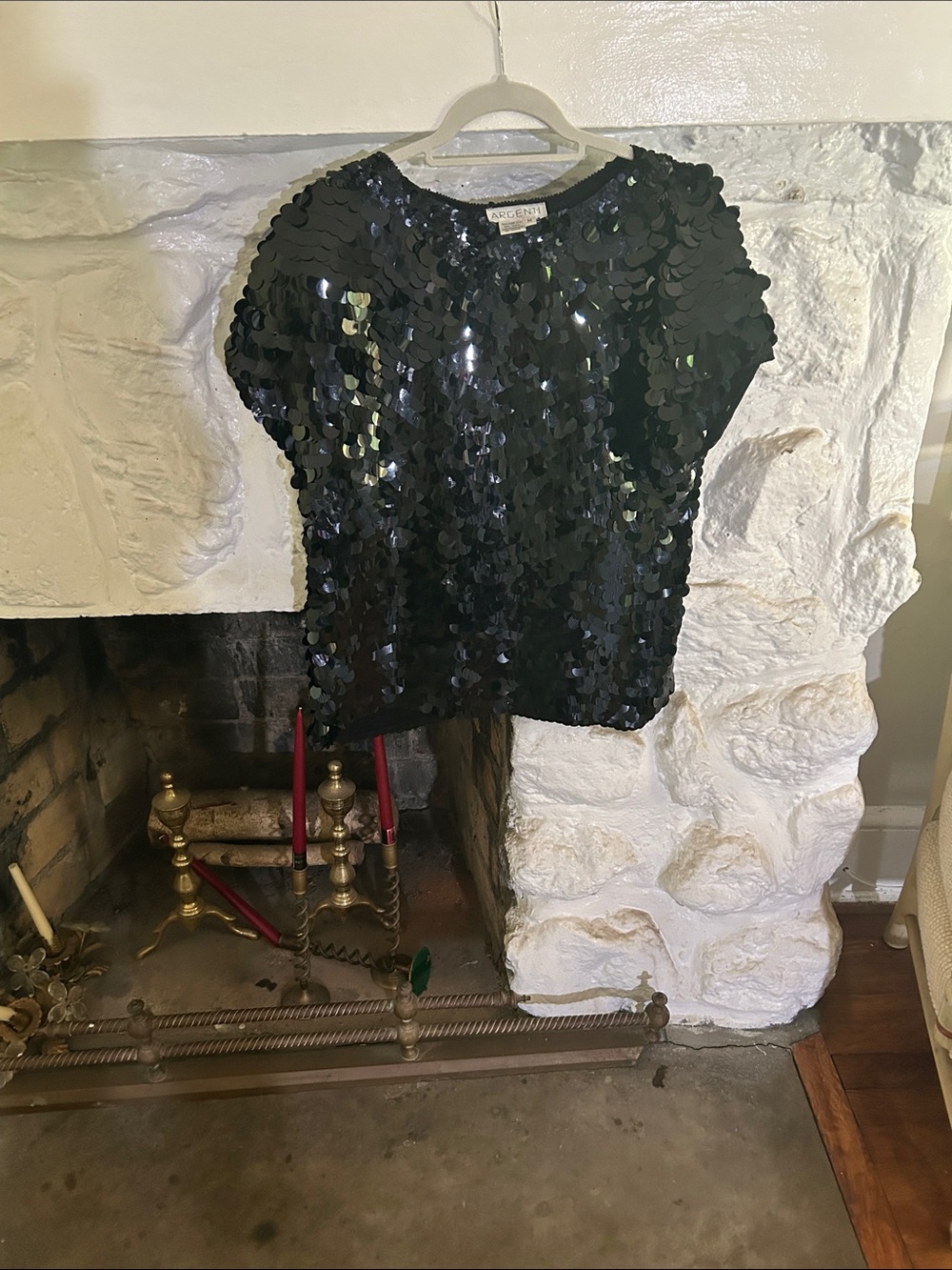 ARGENTI Black Sequin Short-Sleeve Top
